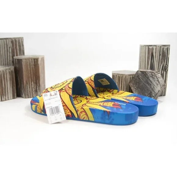 Adidas x Hot Wheels Blue Yellow Logo Monogram Pool Slides Shoes Mens 11 NIB - Picture 9 of 12